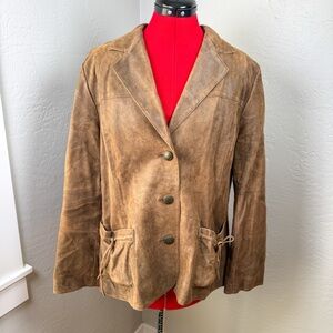 J. Jill 100% Brown Suede Jacket Button Front Pockets Size L